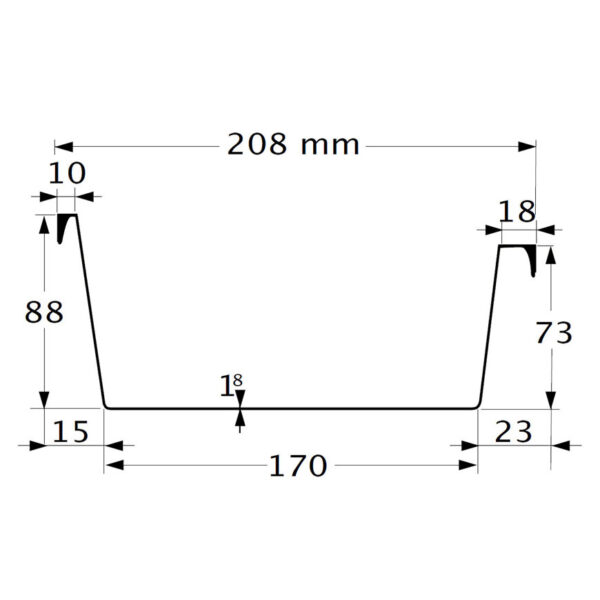 Rawinso bakgoot, polyester, lichtgrijs, RAL 7035, 170 mm