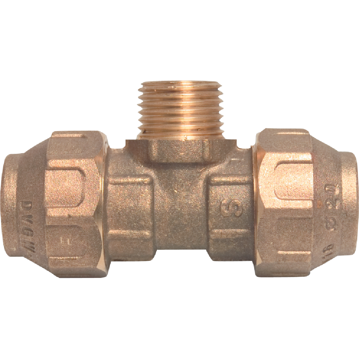 T-stuk 90ø messing verloop buitendraad 16bar DVGW