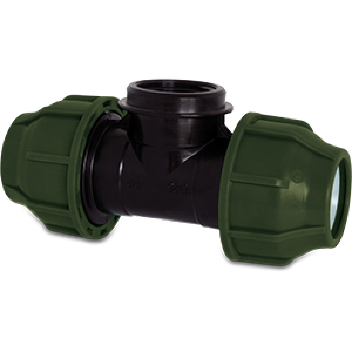 T-stuk 90§ PP knel x binnendraad x knel 10bar zwart/groen