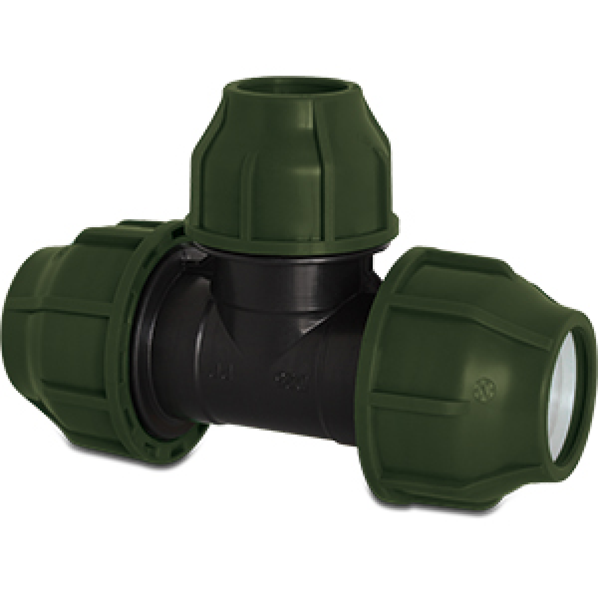 Verloop T-stuk 90ø PP knel 10bar zwart/groen