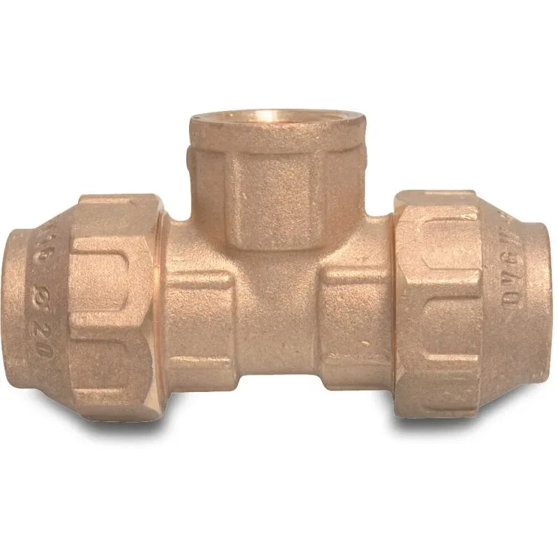 T-stuk 90ø messing verloop binnendraad 16bar DVGW