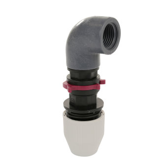 BD Fast persslang koppeling 90� Compact pp met borgring 16 bar klem x binnendraad 16 mm x �"