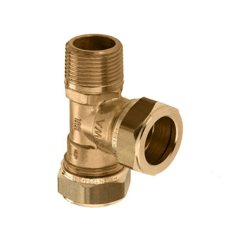 Bonfix draad T-stuk 90� messing 2x knel / 1x buitendraad Kiwa Gastec QA 28 x 28 mm x 1"