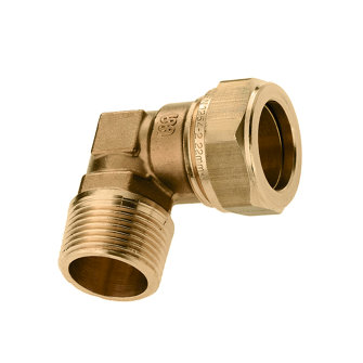 Bonfix draad knie 90� messing buitendraad x knel Kiwa Gastec QA �" x 12 mm
