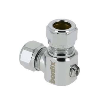 Bonfix hoekstopkraan messing verchroomd haaks schroevendraaier bediend 2x knel Kiwa 12 x 10 mm