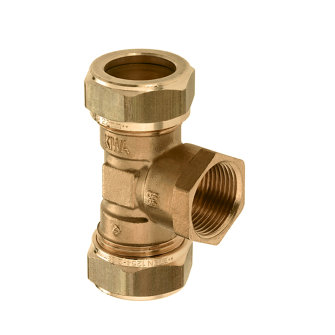 Bonfix schroef T-stuk 90� messing 2x knel / 1x binnendraad Kiwa Gastec QA 35 mm x �" x 35 mm