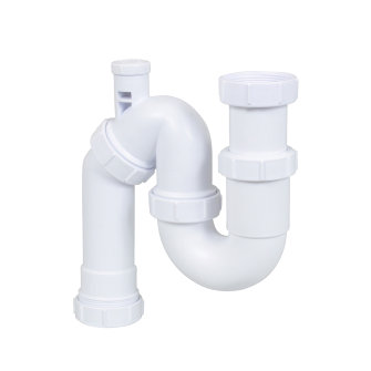 McAlpine S-sifon met beluchter rvs flens en stop pp wit 70 x 32 mm