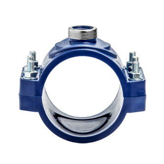 Unidelta aanboorzadel pp 1x bi.dr. blauw verstevigingsring incl. bouten en moeren 90 mm x 1"