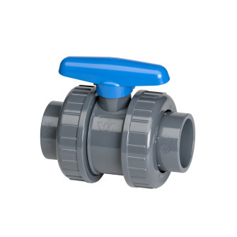 VDL kogelkraan pvc-u 2x inwendig lijm / 2x wartel blauwe hendel epdm 16 bar 20 mm