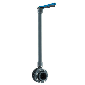 VDL verlengde vlinderklep pvc-u rvs + flensset handbed. blauw DN100 125 mm l = 1500 mm