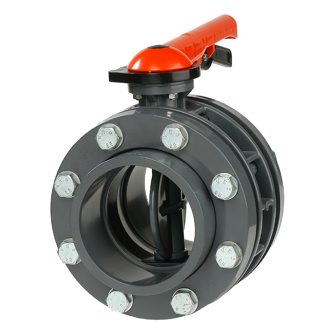 VDL vlinderklep pvc-u incl. flensset handbediend oranje handgreep epdm 10 bar DN125 140 mm