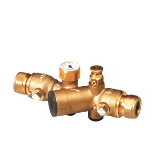 Watts keerklep messing 2x knel EA beveiliging type CC 55.1 incl. aftap + controlenokken 22 mm