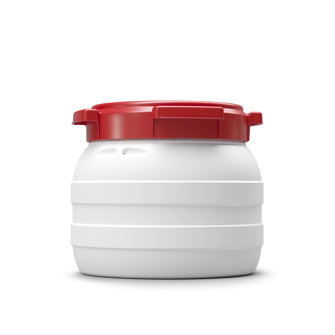 Wijdmonds vloeistofvat met schroefdeksel zonder handgrepen wit/rood 10 liter