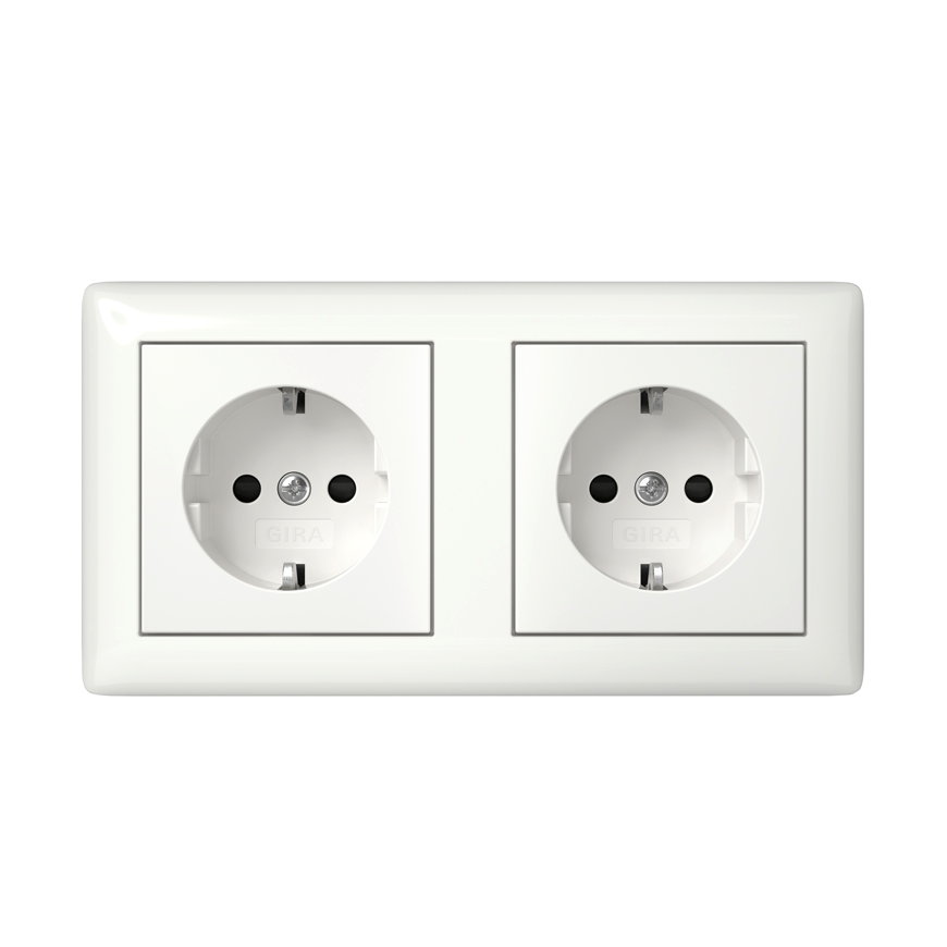 Gira wandcontactdoos Standaard 55 met RA met volle afdekplaat kinderveiligheid dubbel wit