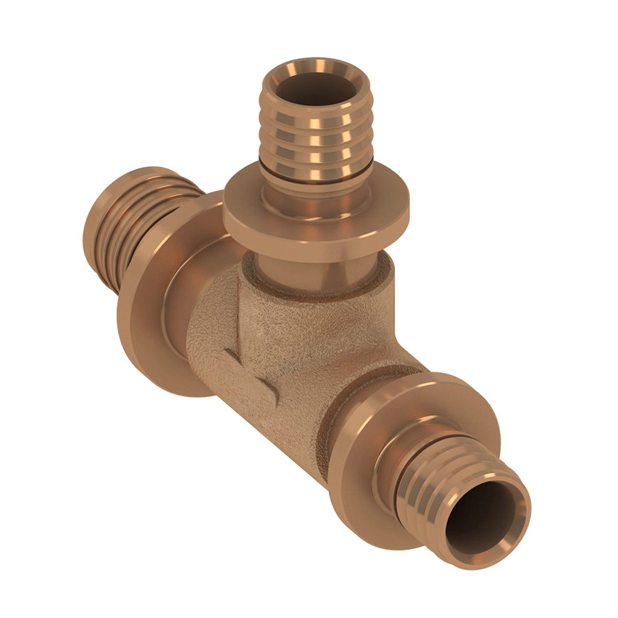 TECEflex verloop T-stuk 90° brons 3x pers 63 x 32 x 63 mm