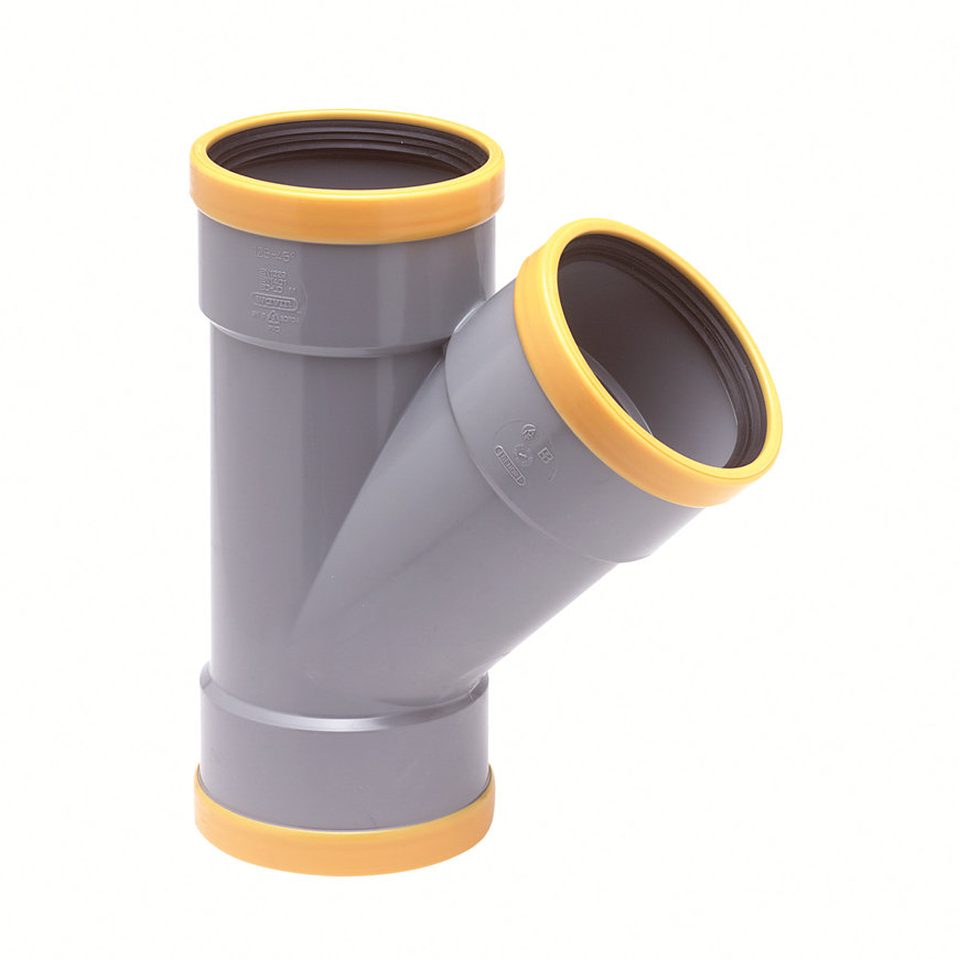 Wavin Wafix T-stuk 45° pvc 3x manchet grijs KOMO SN8 125 mm