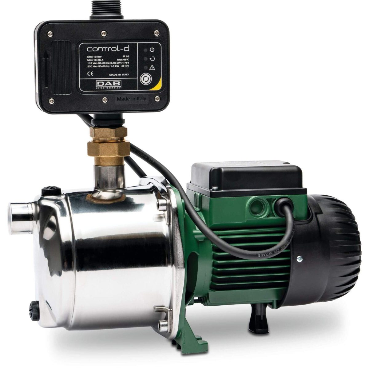 DAB Meertraps centrifugaalpomp RVS 304 1" binnendraad x buitendraad 230VAC groen zelfaanzuigend met press controll type EUROINOX 40/30 Control D-GSET verstelbaar + manometer | Aantal 1 PCS