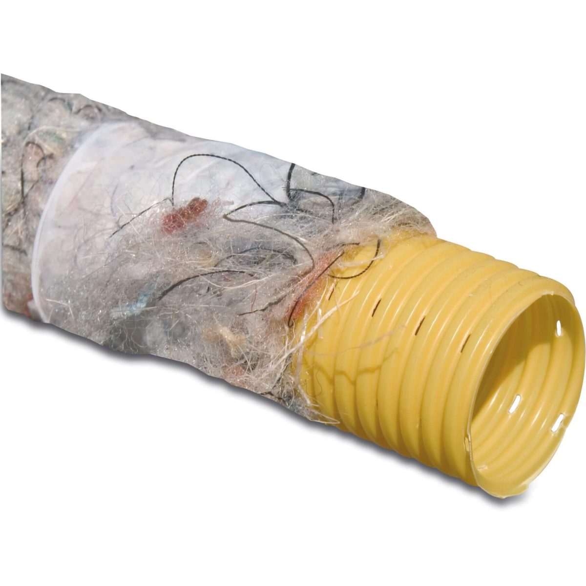 Drainagebuis PVC-U 65 mm klikmof x glad geel 150m KIWA/KOMO type geperforeerd omhuld met PP450 | Aantal 150 M