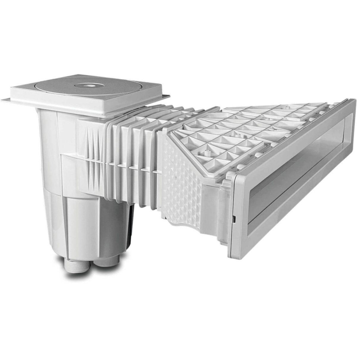 Flotide Skimmer ABS 1 1/2" x M6 binnendraad wit rechthoekig type High Waterline betonbaden | Aantal 1 PCS