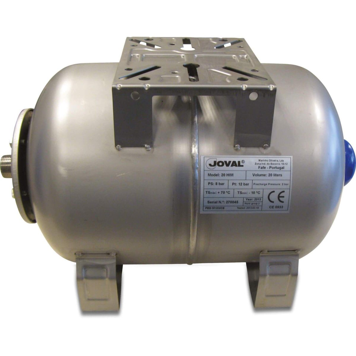 Hydrofoorketel RVS 304 1" buitendraad 8bar 20ltr type horizontaal | Aantal 1 PCS