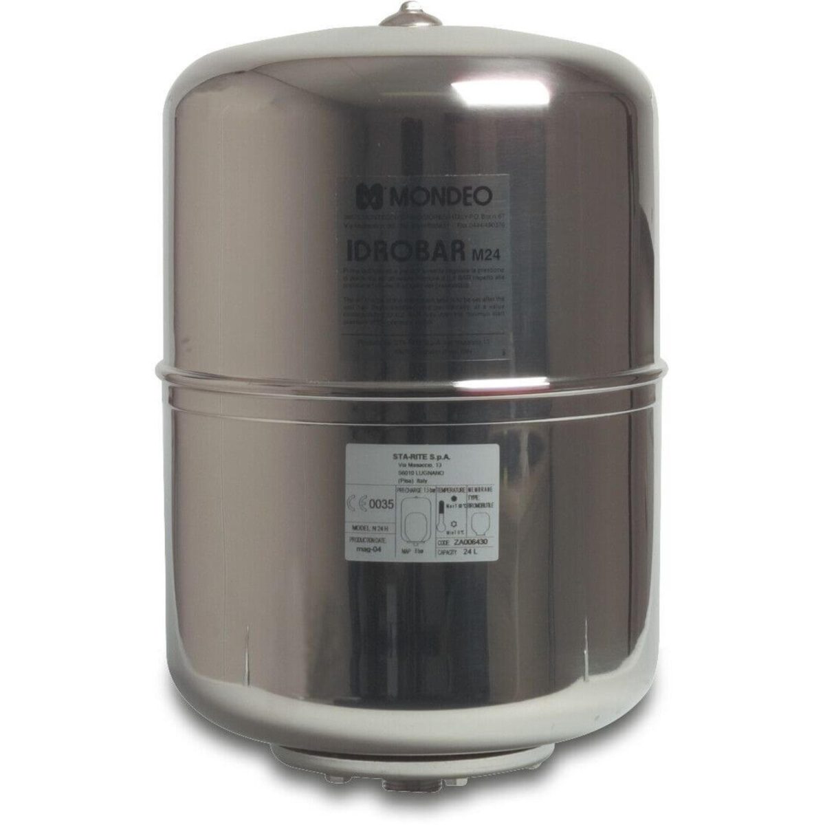 Hydrofoorketel RVS 304 3/4" buitendraad 8bar 8ltr type verticaal | Aantal 1 PCS