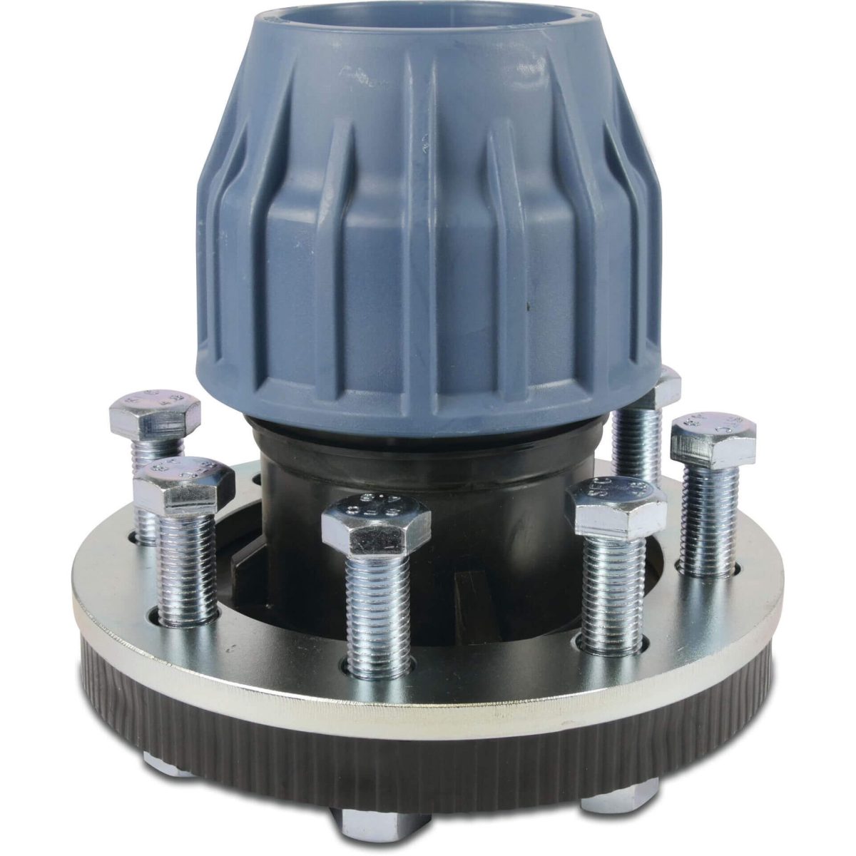 Jason Aansluitstuk PP DN80 x 4" x 90 mm DIN flens x knel 16bar DN80 zwart/blauw PN16 DVGW/KIWA/WRAS/SVGW type EZ | Aantal 1 PCS