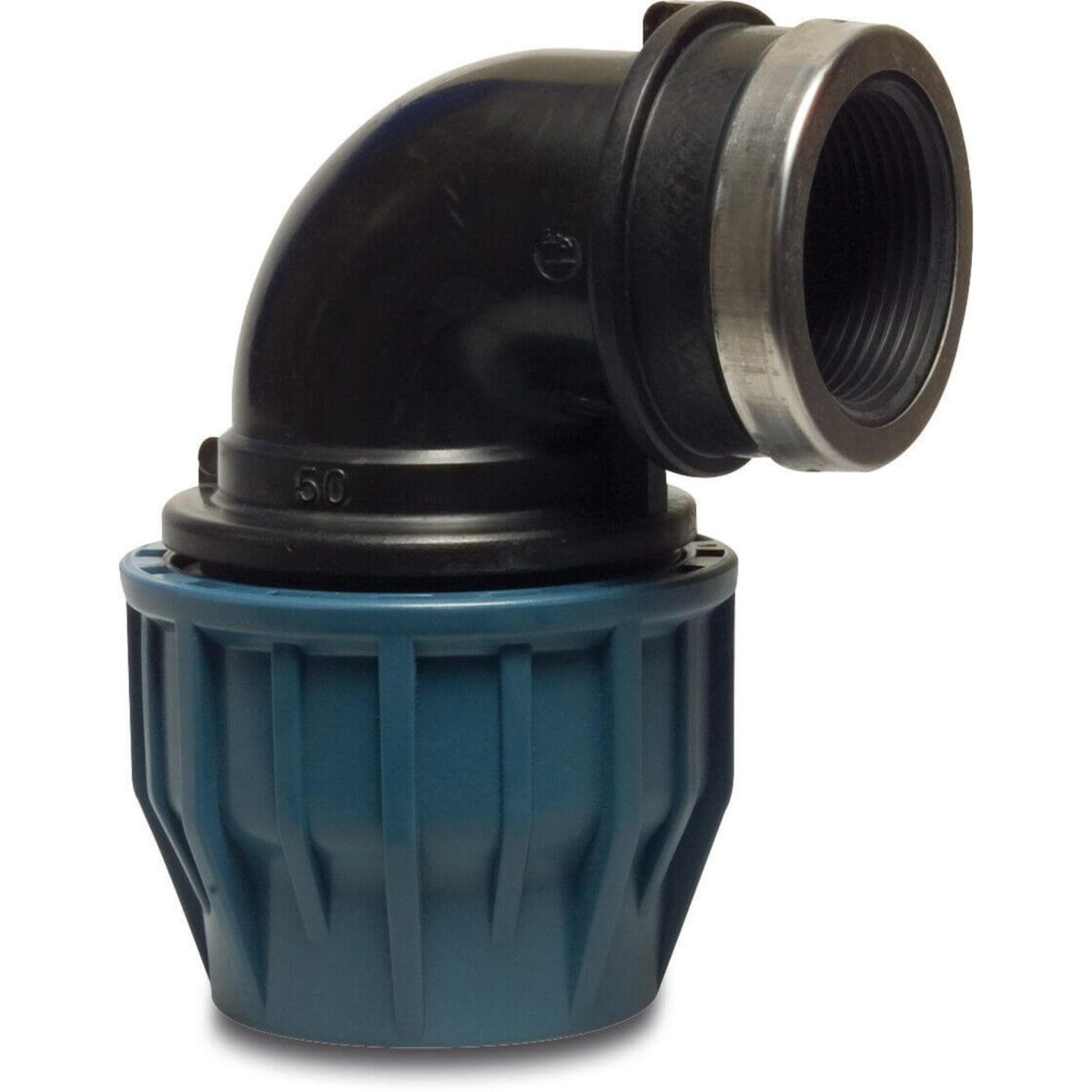 Jason Knie 90° PP 32 mm x 1 1/4" knel x binnendraad 16bar zwart/blauw DVGW/KIWA/WRAS/SVGW | Aantal 1 PCS