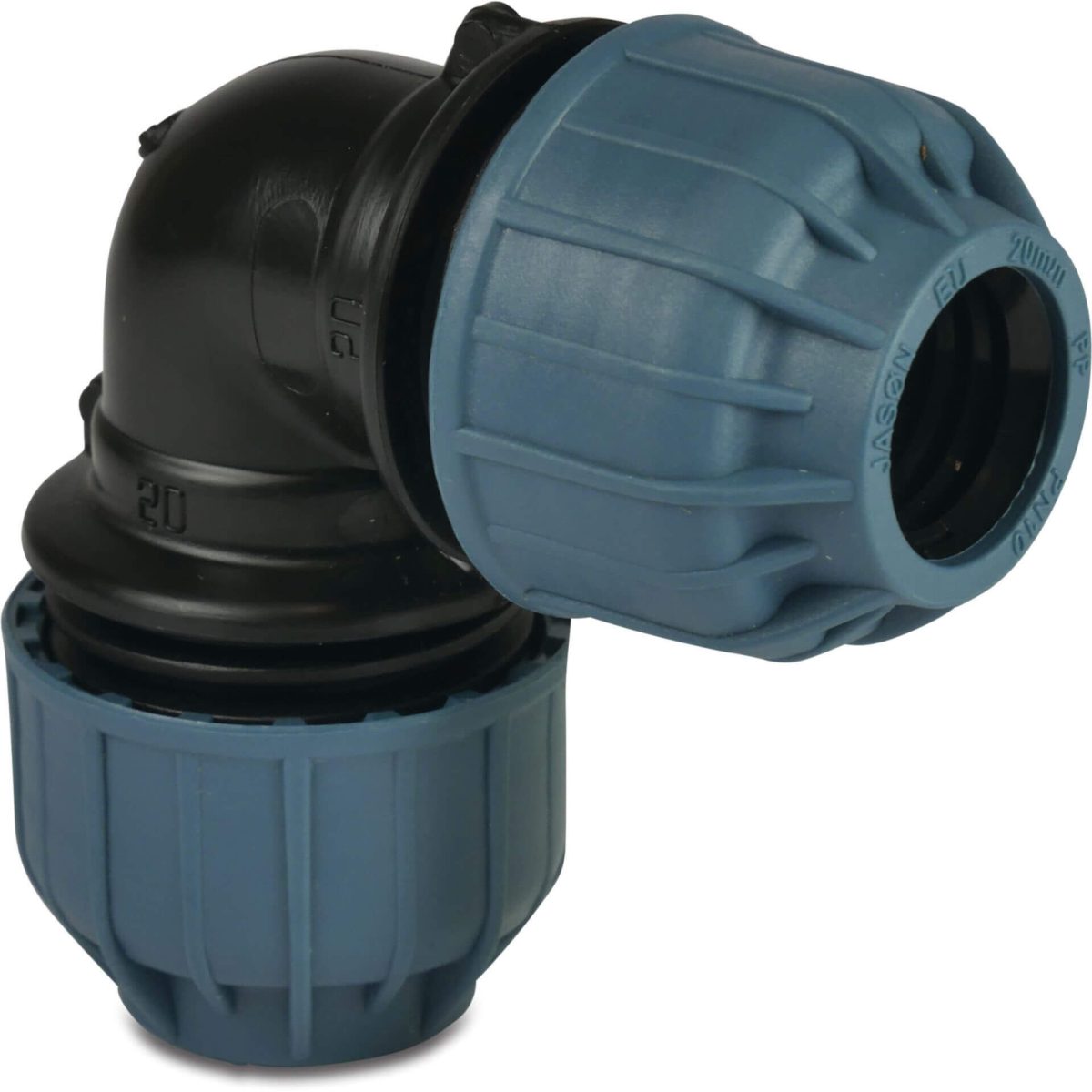 Jason Knie 90° PP 40 mm knel 10bar zwart/blauw | Aantal 1 PCS