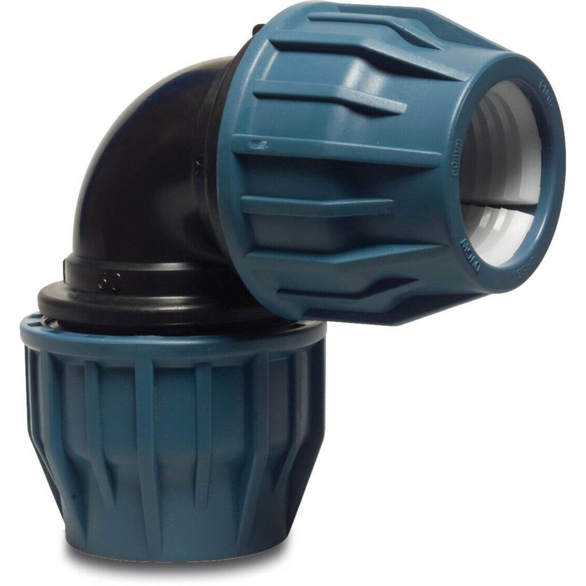 Jason Knie 90° PP 50 mm knel 16bar zwart/blauw DVGW/KIWA/WRAS/SVGW L1 | Aantal 1 PCS