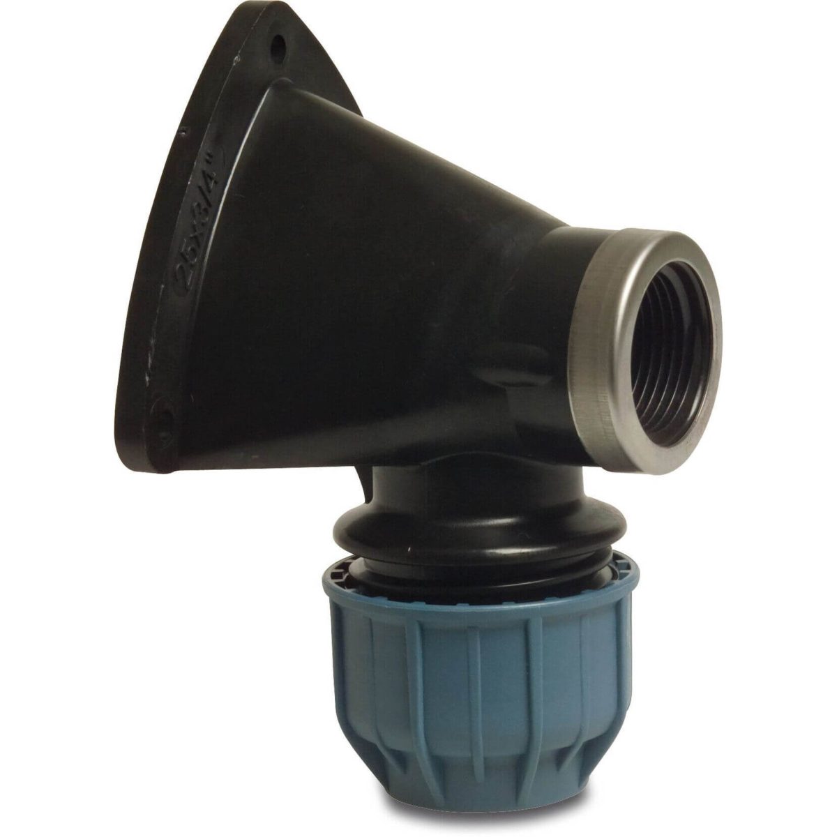 Jason Muurplaat 90° PP 16 mm x 1/2" knel x binnendraad 16bar zwart/blauw DVGW/KIWA/WRAS/SVGW | Aantal 1 PCS