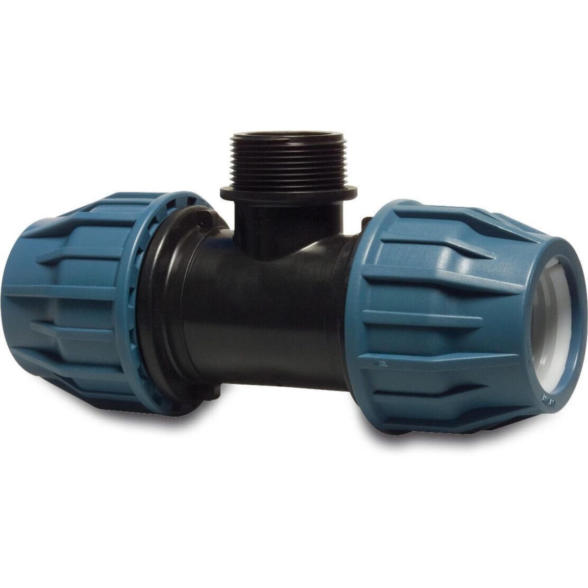 Jason T-stuk 90° PP 25 mm x 1" x 25 mm knel x buitendraad x knel 16bar zwart/blauw DVGW/KIWA/WRAS/SVGW | Aantal 1 PCS