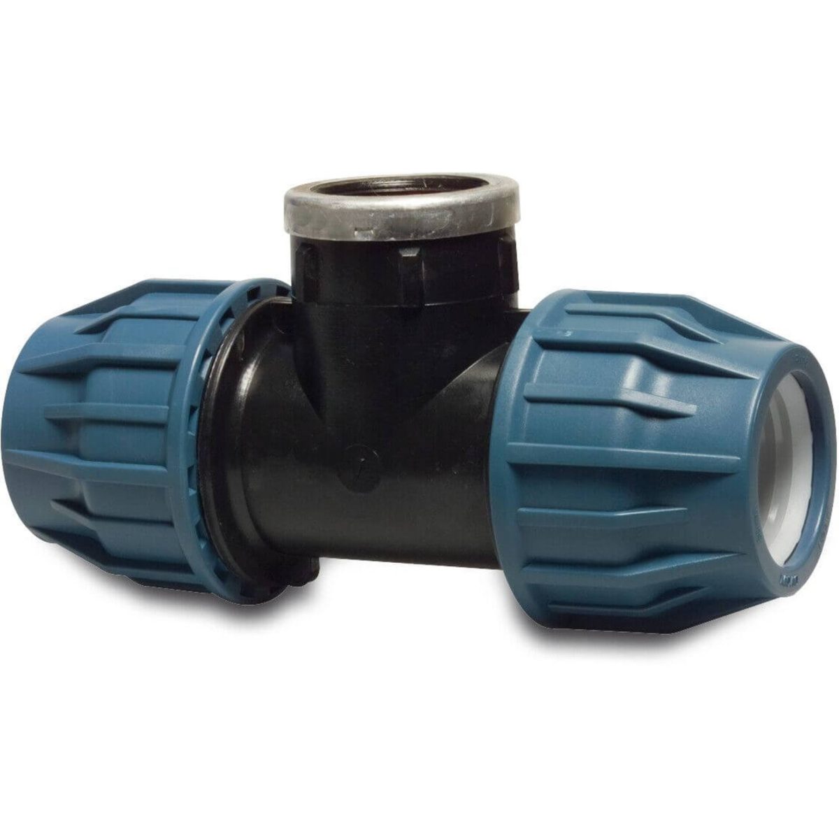 Jason T-stuk 90° PP 75 mm x 2 1/2" x 75 mm knel x binnendraad x knel 16bar zwart/blauw DVGW/KIWA/WRAS/SVGW | Aantal 1 PCS