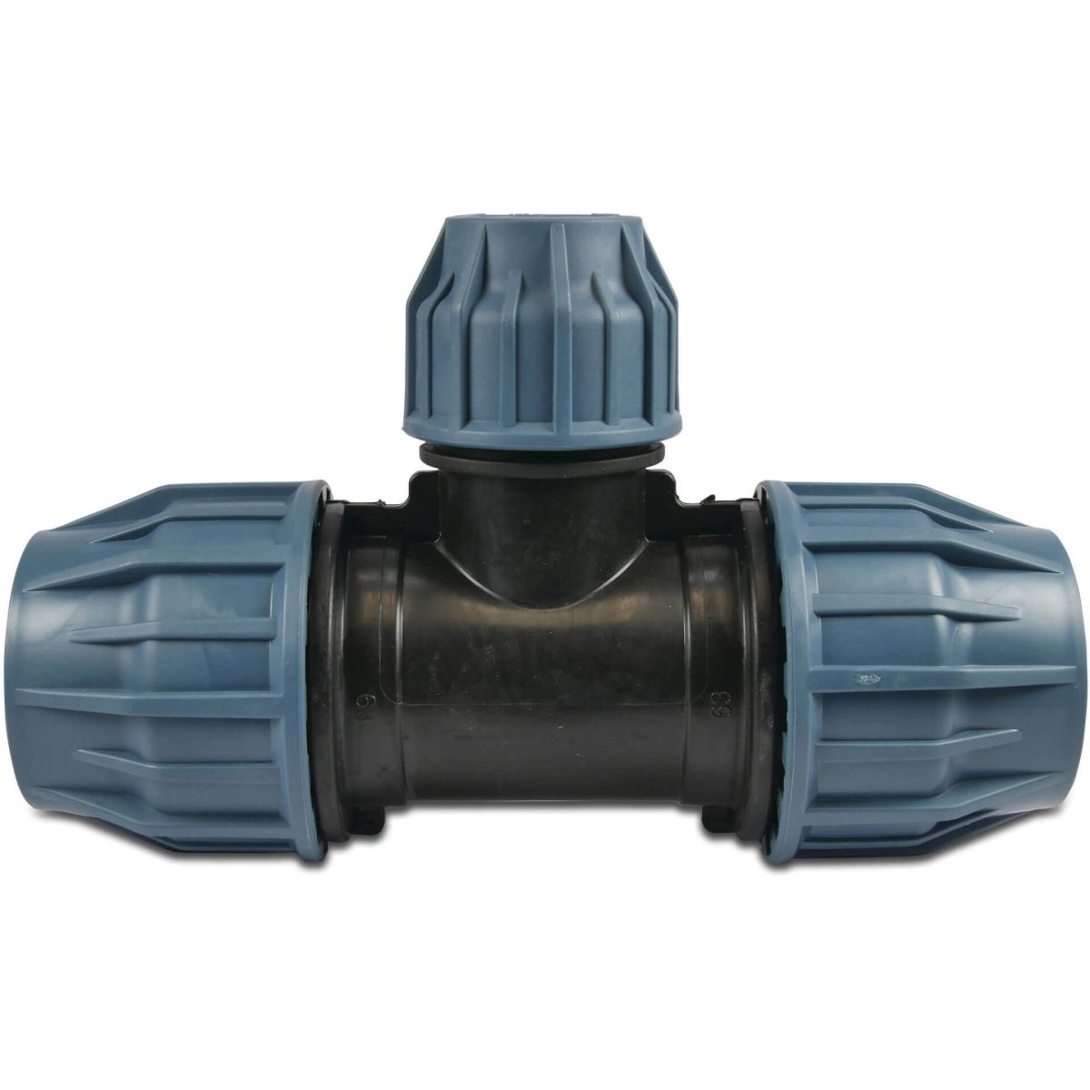 Jason Verloop T-stuk 90° PP 20 mm x 16 mm x 20 mm knel 16bar zwart/blauw DVGW/KIWA/WRAS/SVGW | Aantal 1 PCS