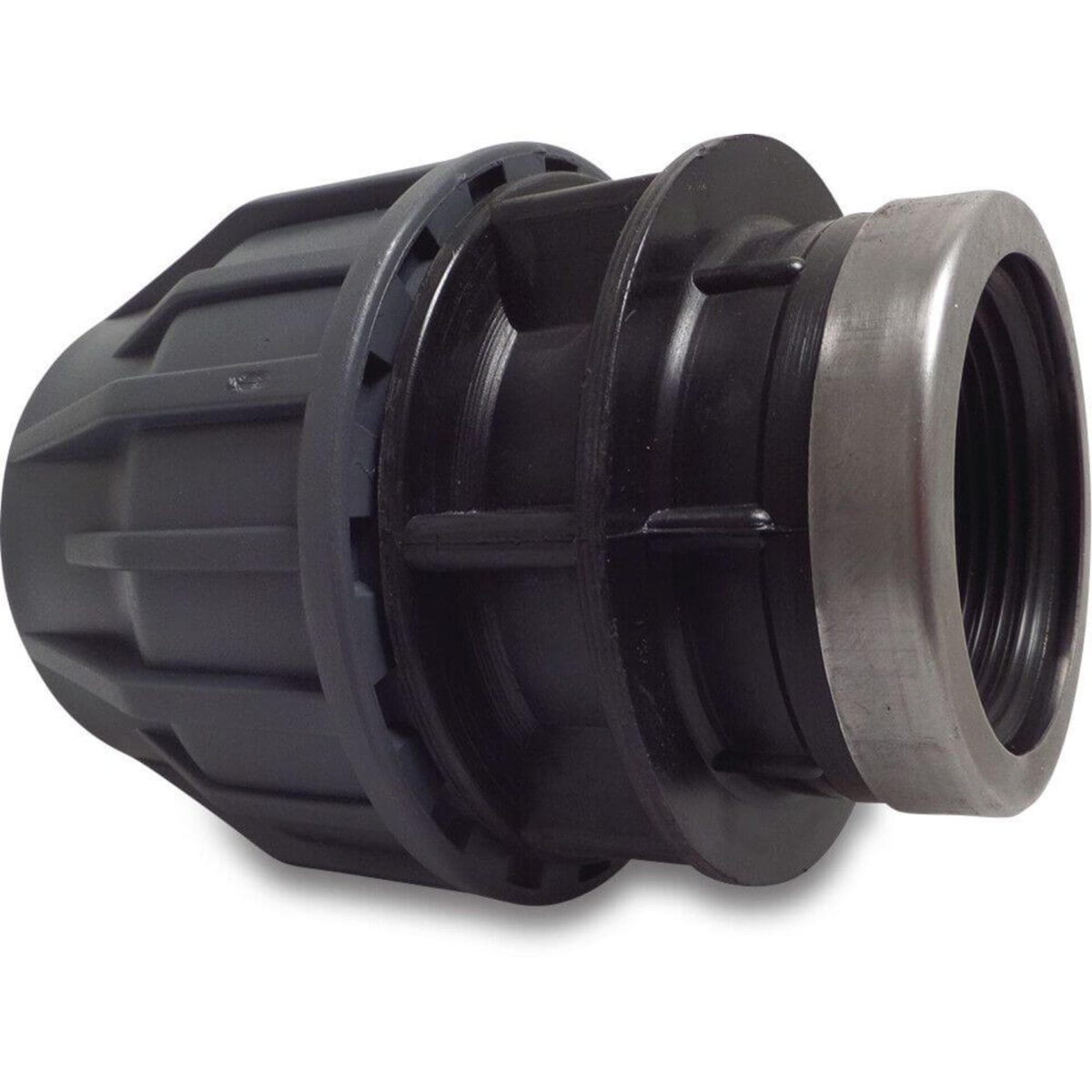 Jasonflex Overgangssok PP 50 mm x 1 1/2" knel x binnendraad 16bar grijs/zwart | Aantal 1 PCS