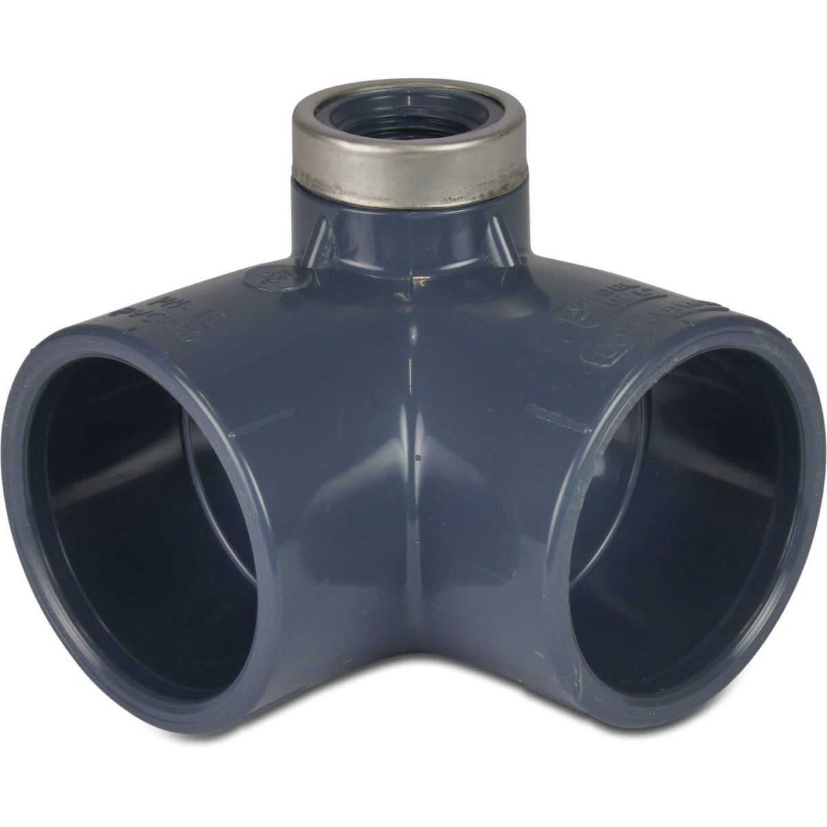 Knie 90° met zijuitlaat PVC-U 63 mm lijmmof 16bar 1/2" grijs | Aantal 1 PCS