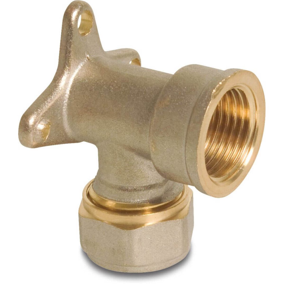 Muurplaat 90° messing vernikkeld 20 mm x 1/2" knel x binnendraad type Alu-PE-X S1 | Aantal 1 PCS