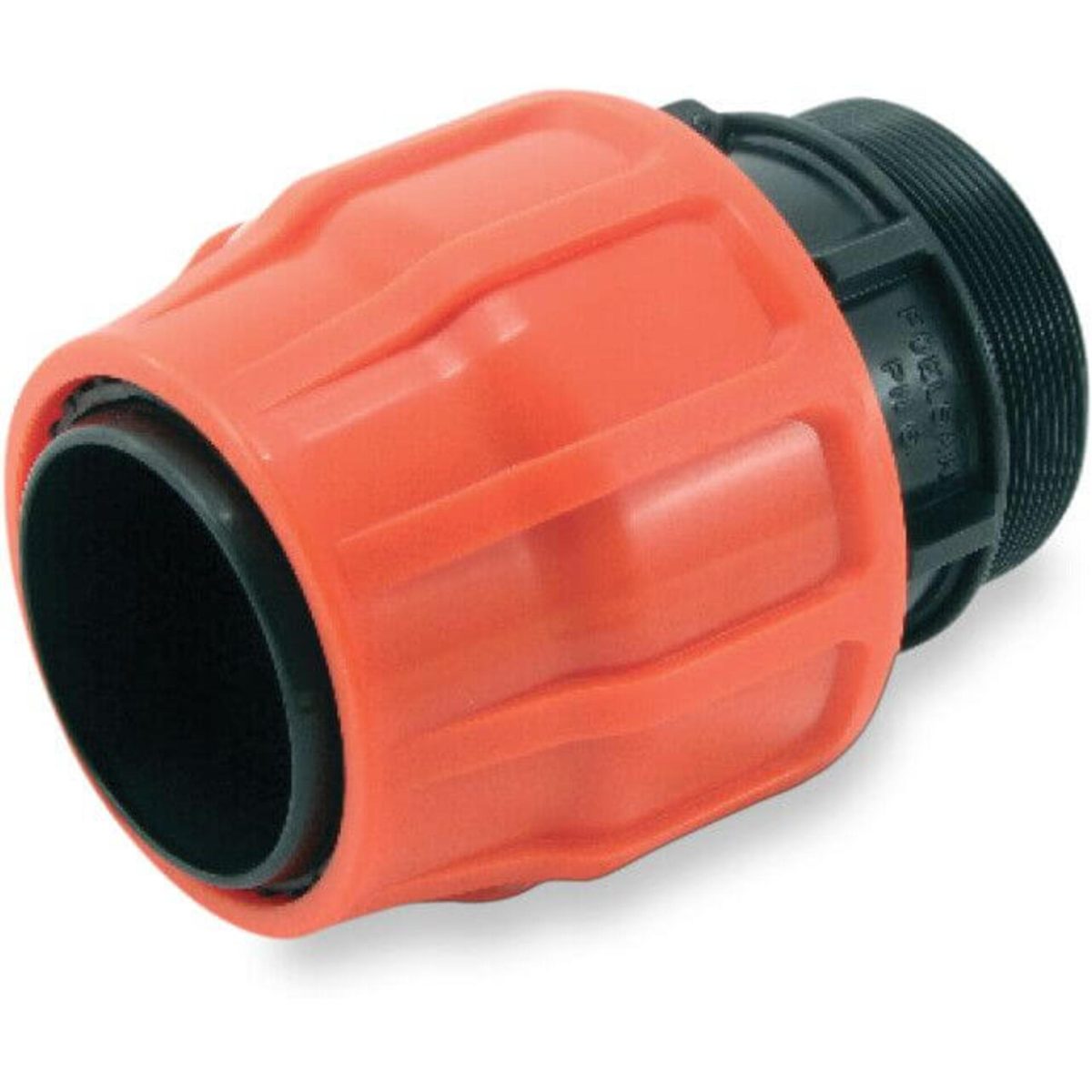 Overgangsstuk PP 102 mm x 3" knel x buitendraad 6bar zwart/oranje type Layflat | Aantal 1 PCS