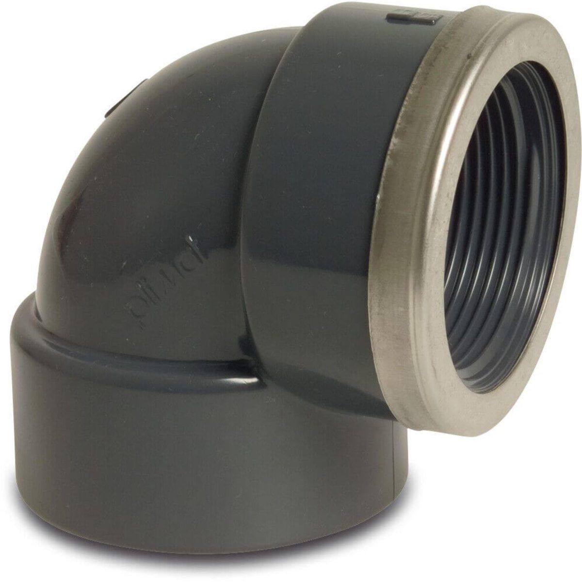 Profec Knie 90° PVC-U 25 mm x 3/4" lijmmof x binnendraad 16bar grijs met RVS ring type versterkt | Aantal 10 PCS