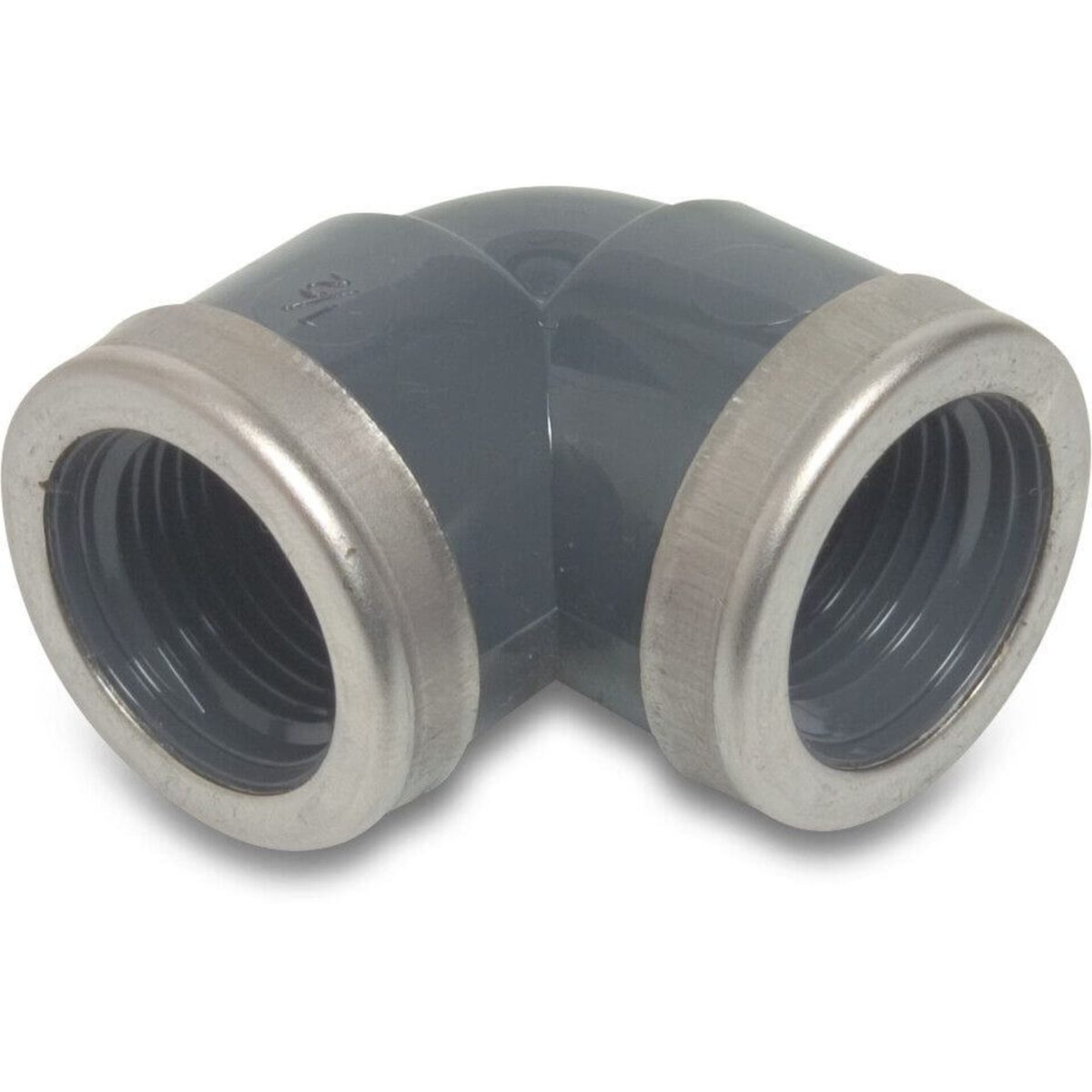 Profec Knie 90° PVC-U 3/4" binnendraad 10bar grijs met RVS ring type versterkt | Aantal 10 PCS