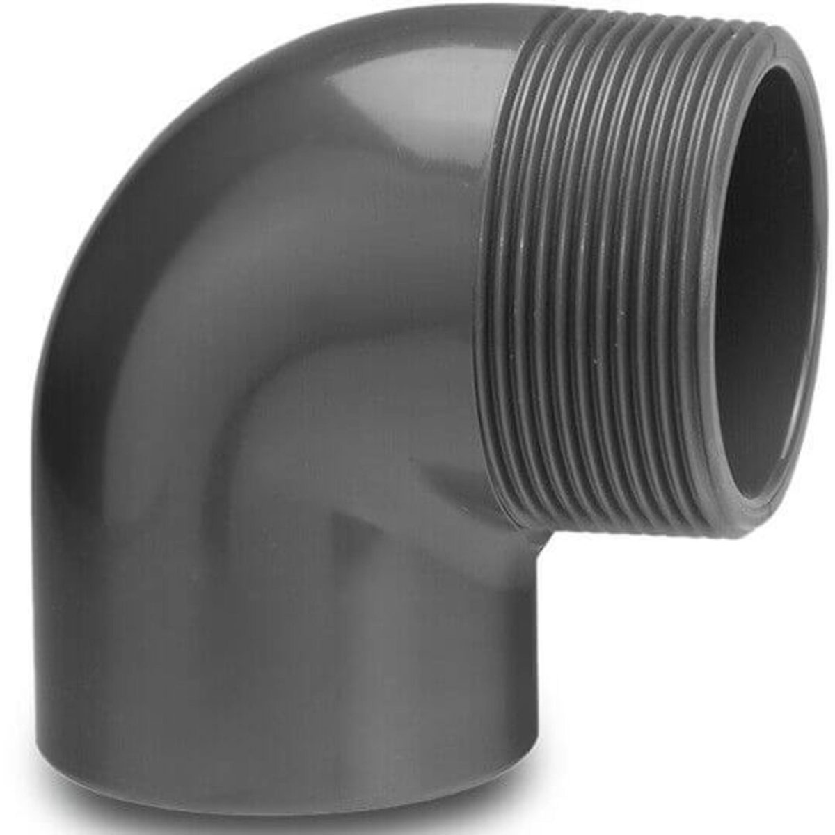 Profec Knie 90° PVC-U 50 mm x 2" lijmmof x buitendraad 10bar grijs | Aantal 1 PCS