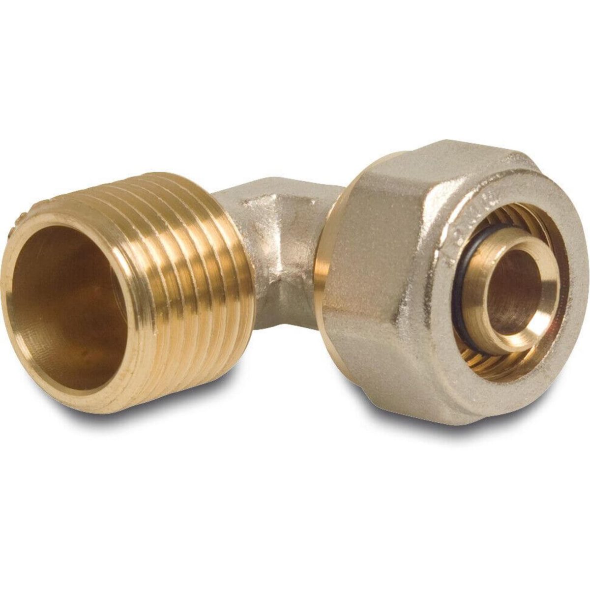 Profec Knie 90° messing vernikkeld 20 mm x 3/4" knel x buitendraad type Alu-PE-X | Aantal 1 PCS