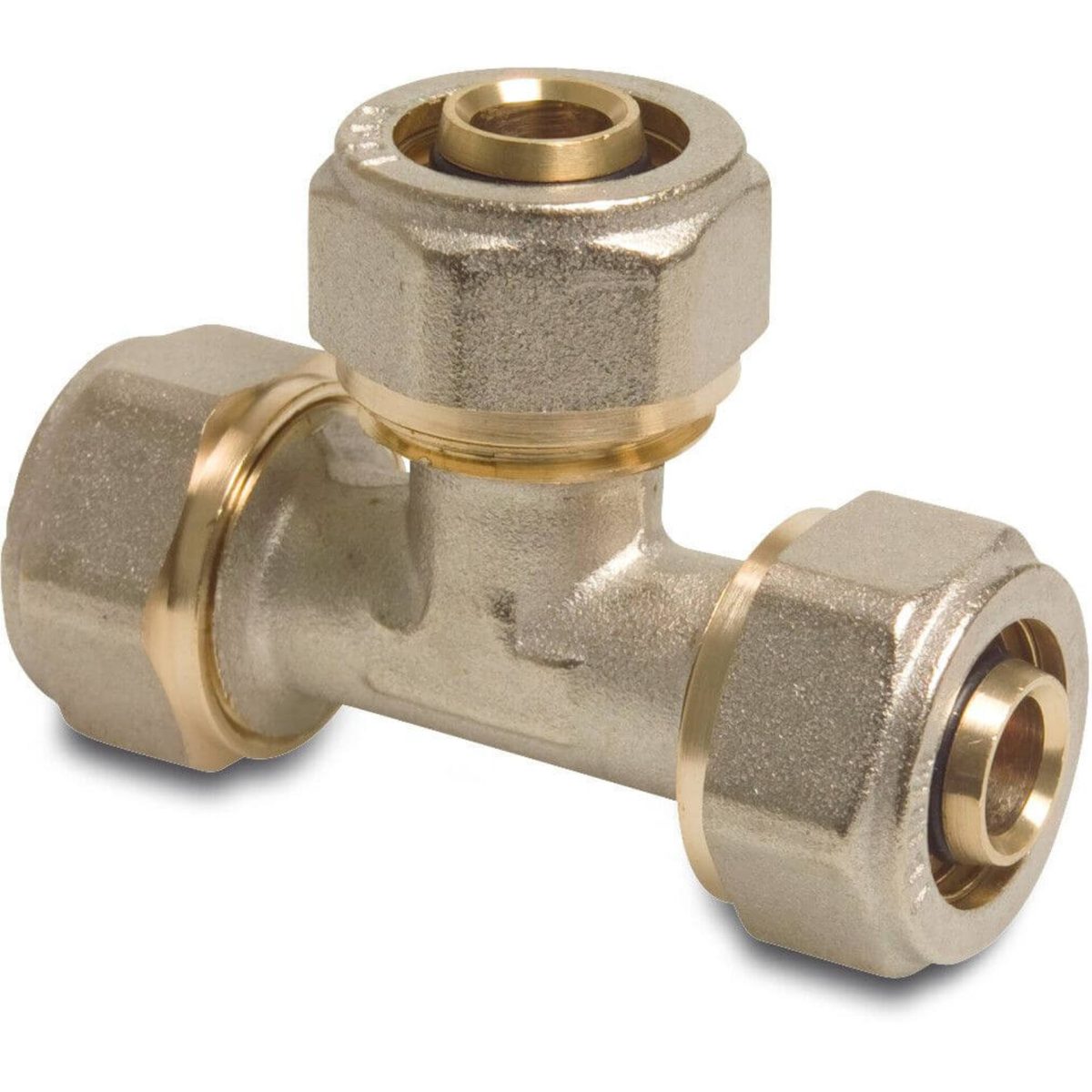 Profec T-stuk 90° messing vernikkeld 20 mm knel DVGW type Alu-PE-X | Aantal 1 PCS
