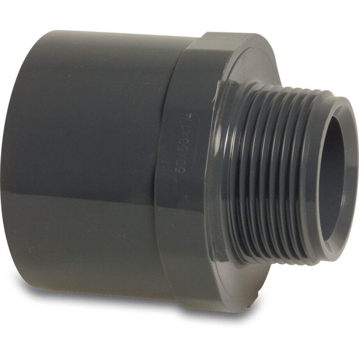 Puntstuk PVC-U 50/63 mm x 1 1/2" lijmmof/spie x buitendraad 10bar grijs L1 | Aantal 10 PCS