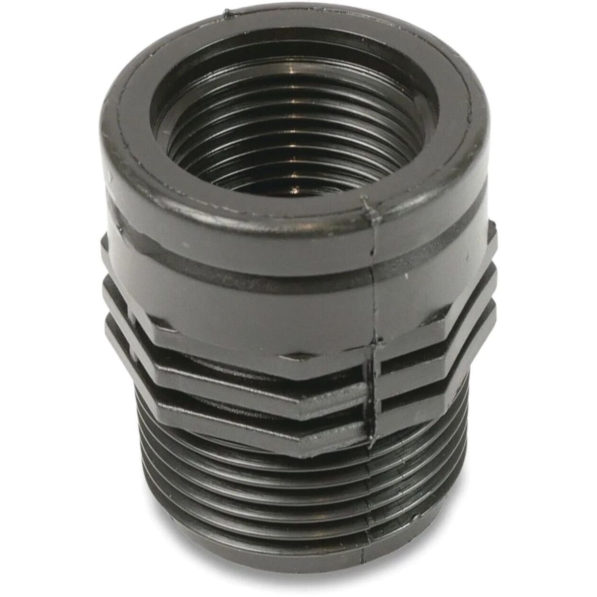 Soknippel PP 1 1/2" x 1 1/4" binnendraad x buitendraad 10bar zwart | Aantal 1 PCS