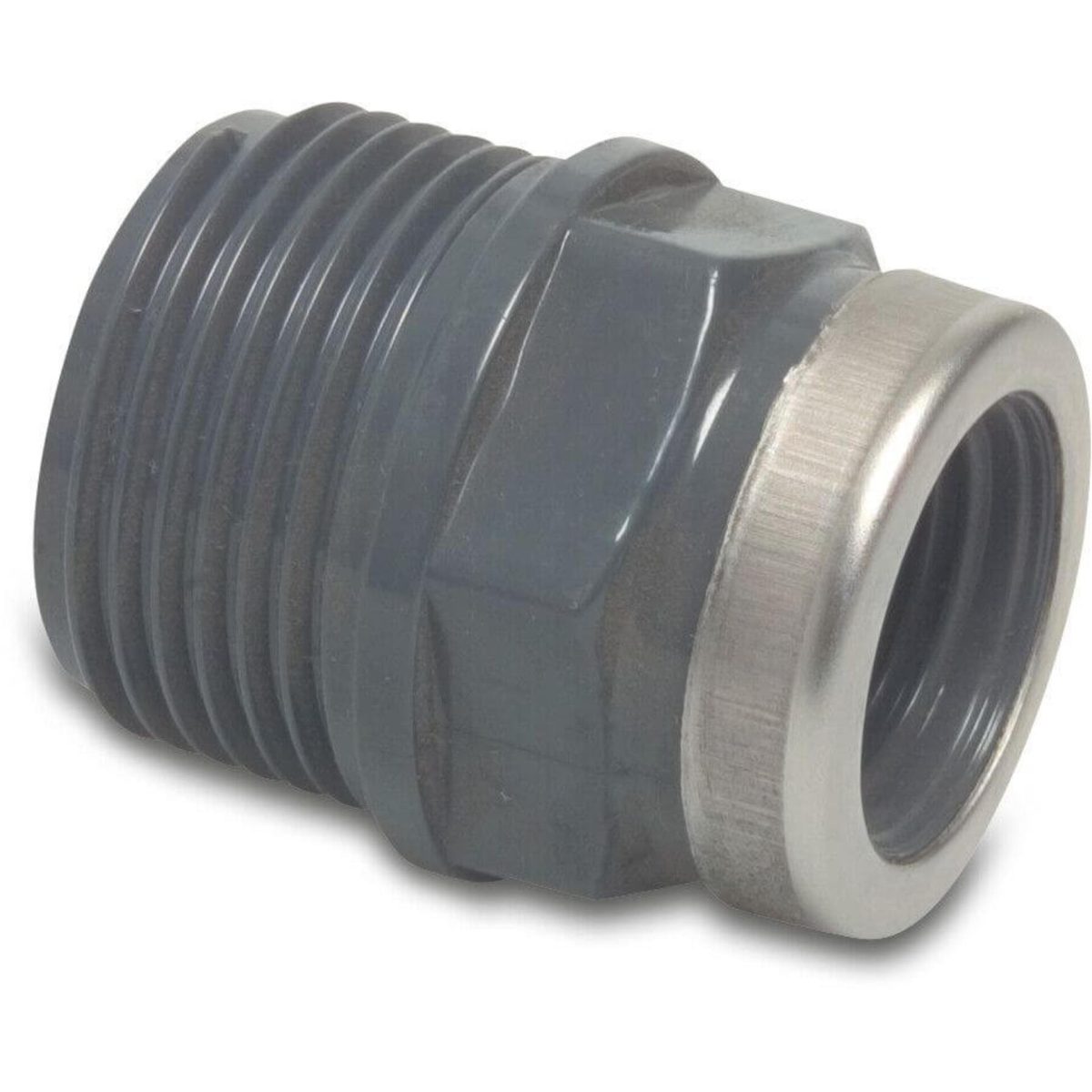 Soknippel PVC-U 1" x 3/4" buitendraad x binnendraad 10bar grijs type versterkt P1 | Aantal 10 PCS