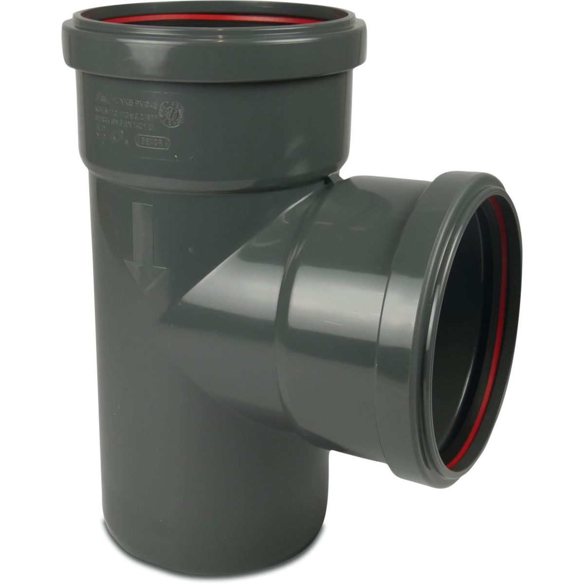 T-stuk 87° PVC-U 110 mm SN4 manchet x manchet x spie grijs KOMO/BENOR | Aantal 1 PCS