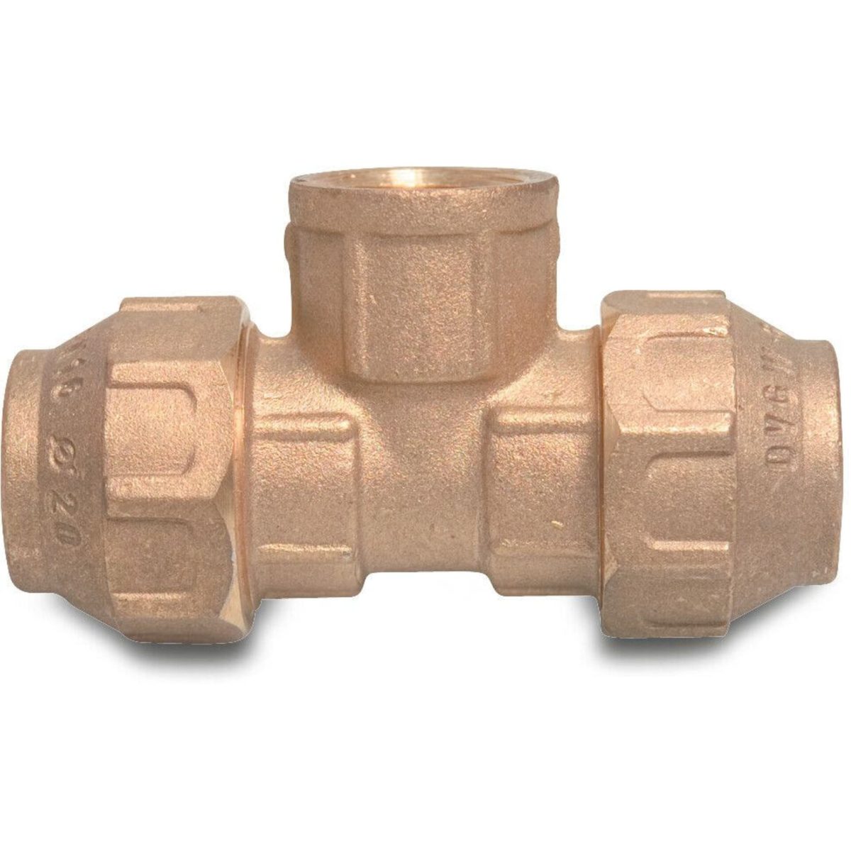 T-stuk 90° messing 20 mm x 1/2" x 20 mm knel x binnendraad x knel 16bar DVGW | Aantal 5 PCS