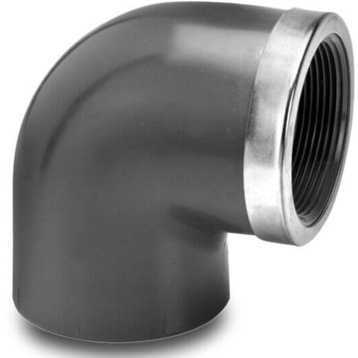 VDL Knie 90° PVC-U 32 mm x 1" lijmmof x binnendraad 16bar grijs met RVS ring type versterkt | Aantal 1 PCS