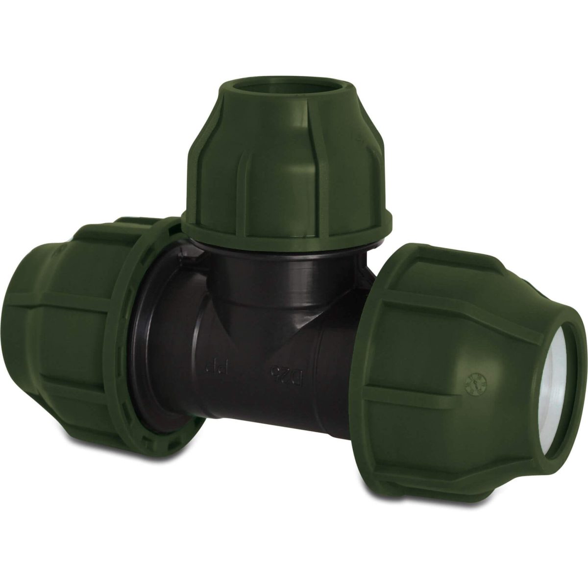 Verloop T-stuk 90° PP 32 mm x 25 mm x 32 mm knel 10bar zwart/groen | Aantal 1 PCS