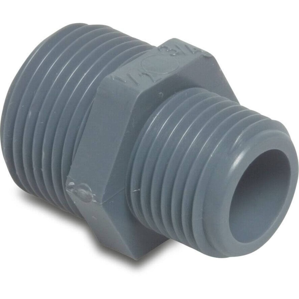 Verloopnippel PP 1/2" x 3/8" buitendraad 10bar grijs | Aantal 10 PCS
